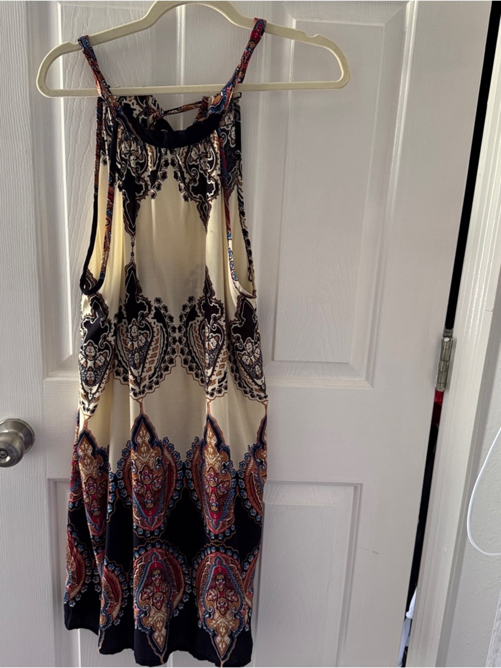 Women’s Cream Paisley Print Halter Dress